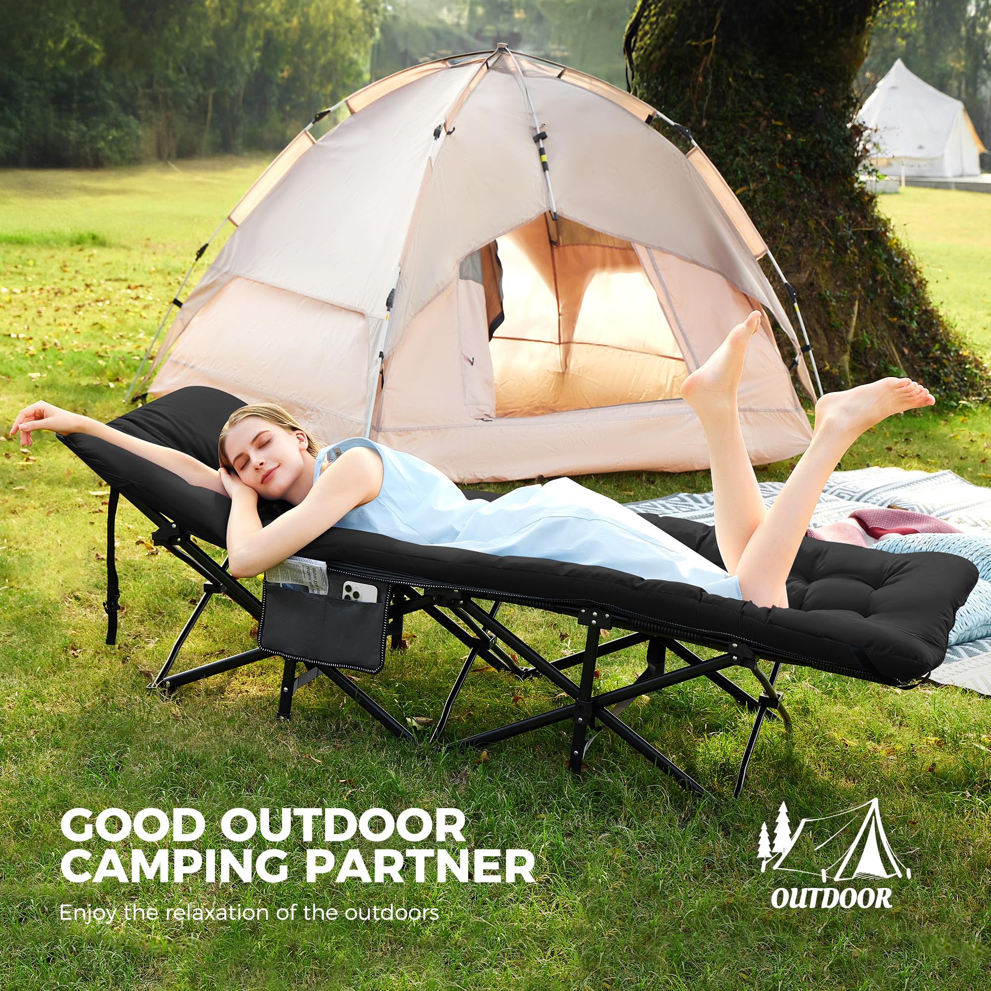 Extra Wide Portable Camping Cot with Mattress